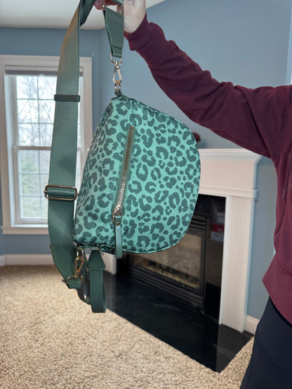 The Roni Nylon Crossbody - Animal Print Dark Green