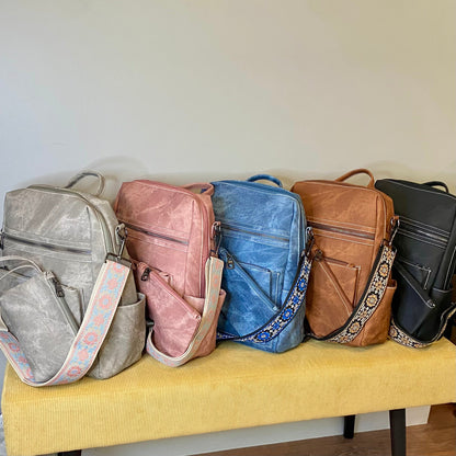 Denim Suede Brooke Backpack + Pouch
