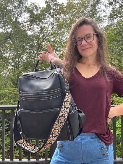 Denim Suede Brooke Backpack + Pouch