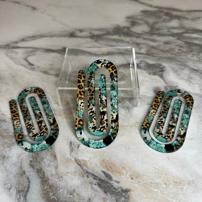 Jumbo Paperclip - Turquoise Cow Animal Print