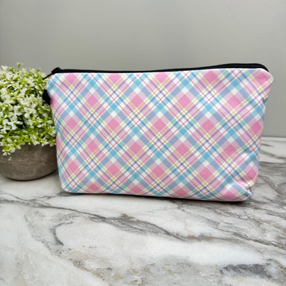 Pouch - Easter - Plaid Pink Blue