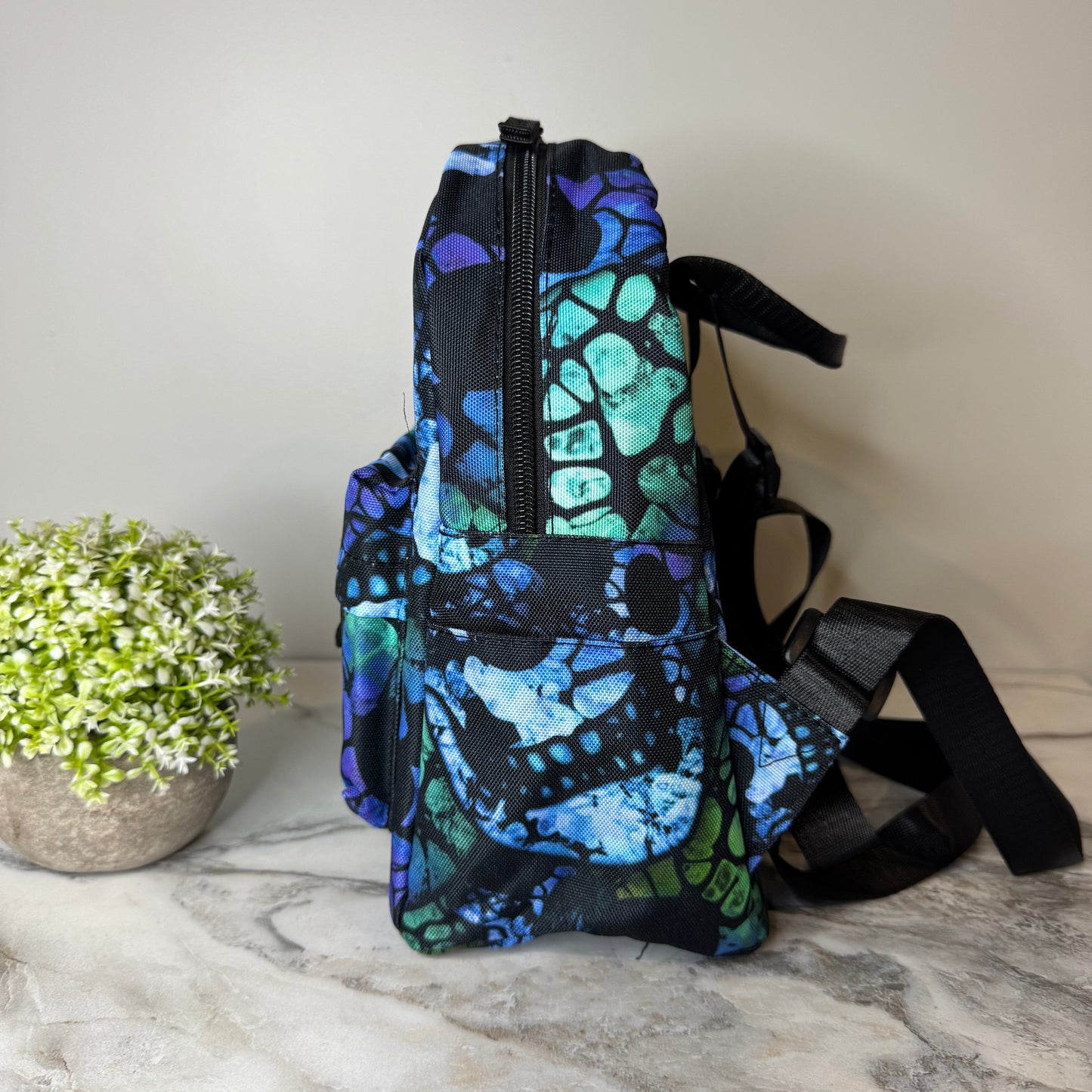 Mini Backpack - Halloween Blue Green Skull